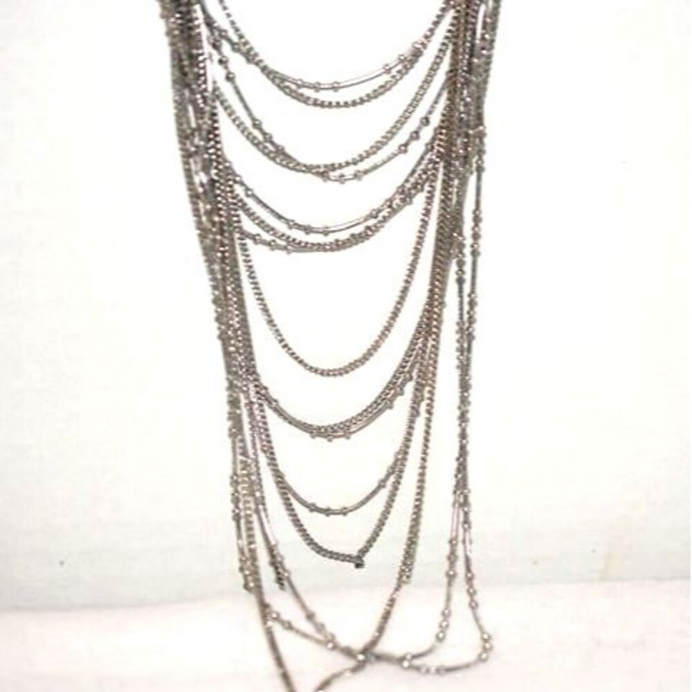 Vince Camuto 36 in Layered Silver tone Beaded Metal Chain Necklace